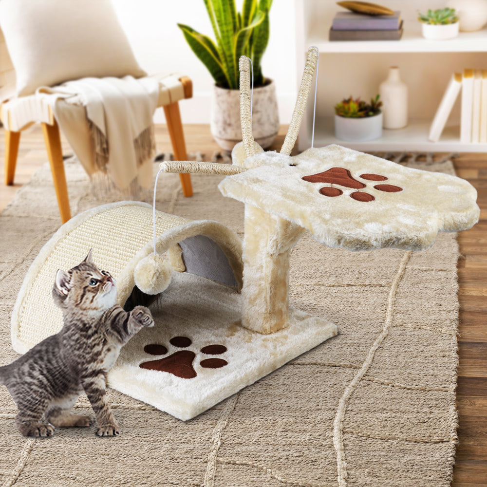 i.Pet Cat Tree 45cm Trees Scratching Post Scratcher Tower Condo House Furniture Wood Beige - Pet And Farm