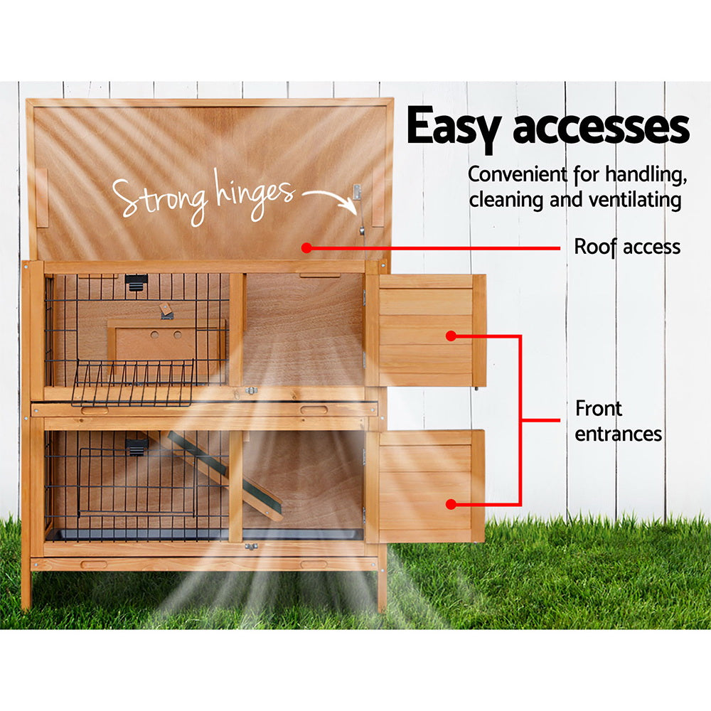 i.Pet Rabbit Hutch 91.5cm x 45cm x 82cm Chicken Coop Large Wooden House Run Cage Pet Bunny - Pet And Farm