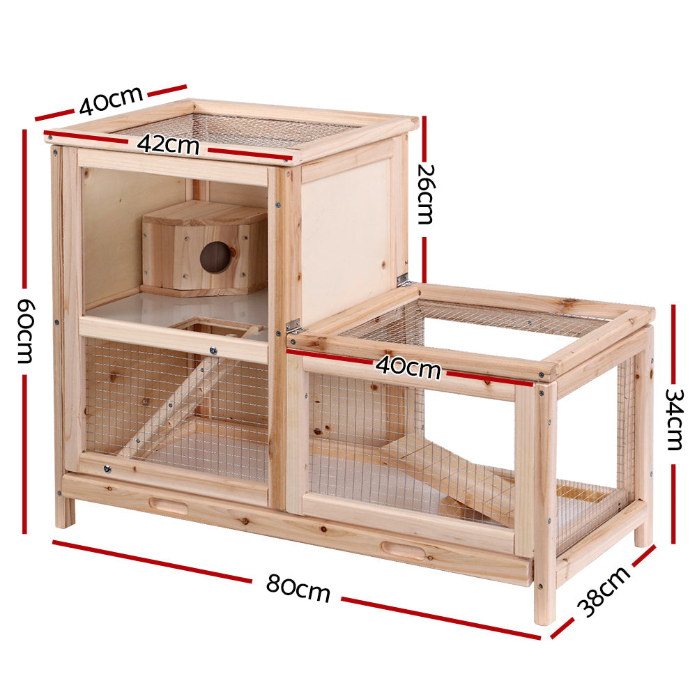 i.Pet Hamster Guinea Pig Ferrets Rodents Hutch Hutches Large Wooden Cage Running 80cm x 40cm x 60cm - Pet And Farm