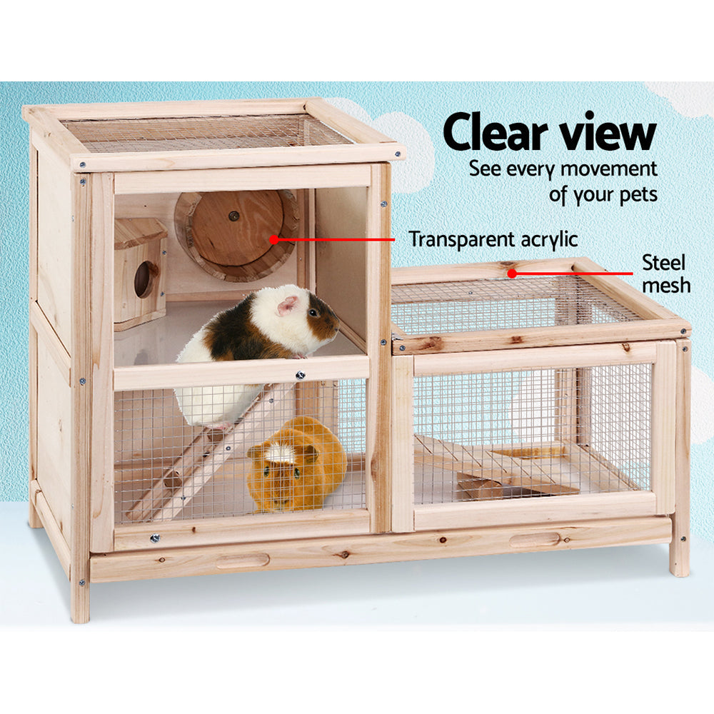 i.Pet Hamster Guinea Pig Ferrets Rodents Hutch Hutches Large Wooden Cage Running 80cm x 40cm x 60cm - Pet And Farm