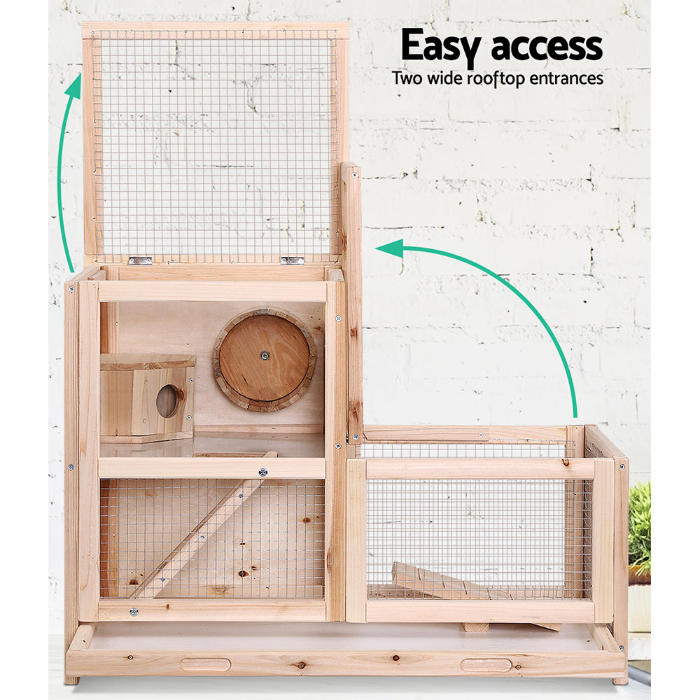 i.Pet Hamster Guinea Pig Ferrets Rodents Hutch Hutches Large Wooden Cage Running 80cm x 40cm x 60cm - Pet And Farm