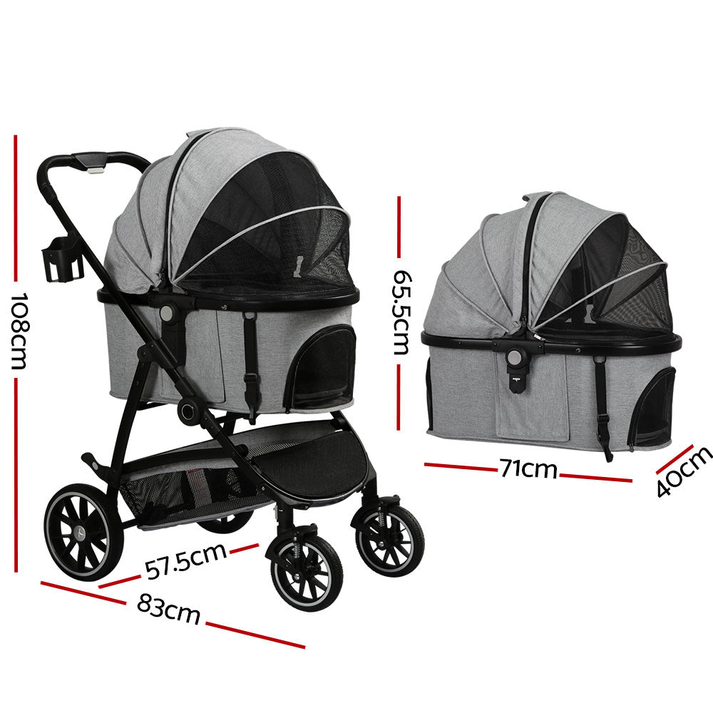 i.Pet Pet Stroller Pram Large Dog Cat Carrier Travel Pushchair Foldable 4 Wheels - Pet And Farm