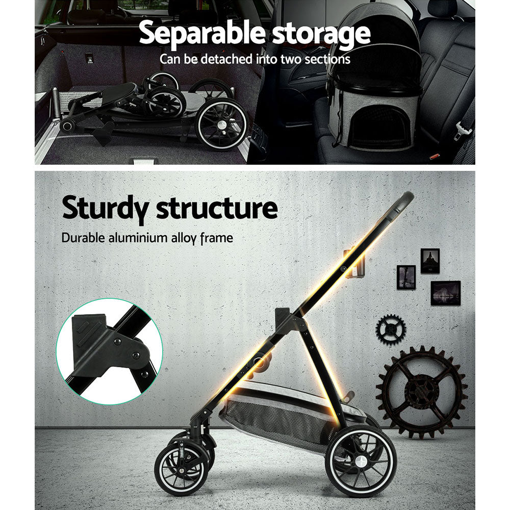 i.Pet Pet Stroller Pram Large Dog Cat Carrier Travel Pushchair Foldable 4 Wheels - Pet And Farm