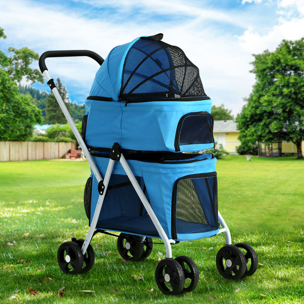 i.Pet Pet Stroller Dog Pram Large Cat Carrier Travel Foldable 4 Wheels Double - Pet And Farm