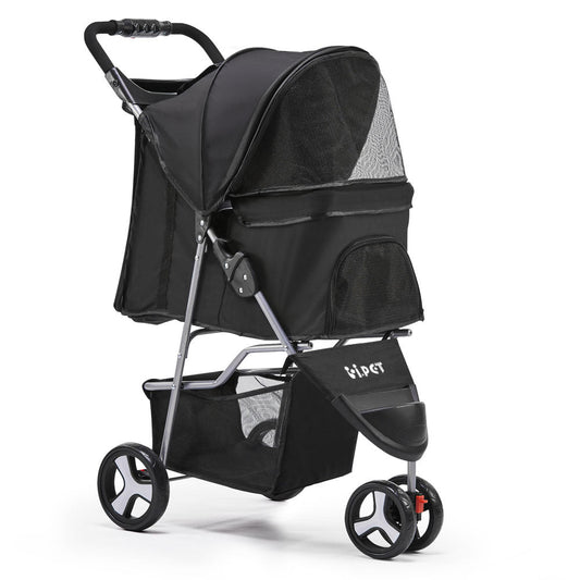 i.Pet 3 Wheel Pet Stroller - Black - Pet And Farm