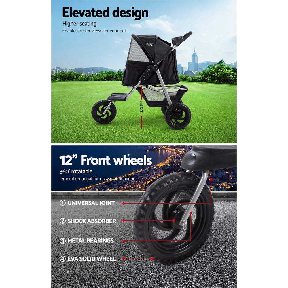 i.Pet Pet Stroller Dog Carrier Foldable Pram Large Black - Pet And Farm
