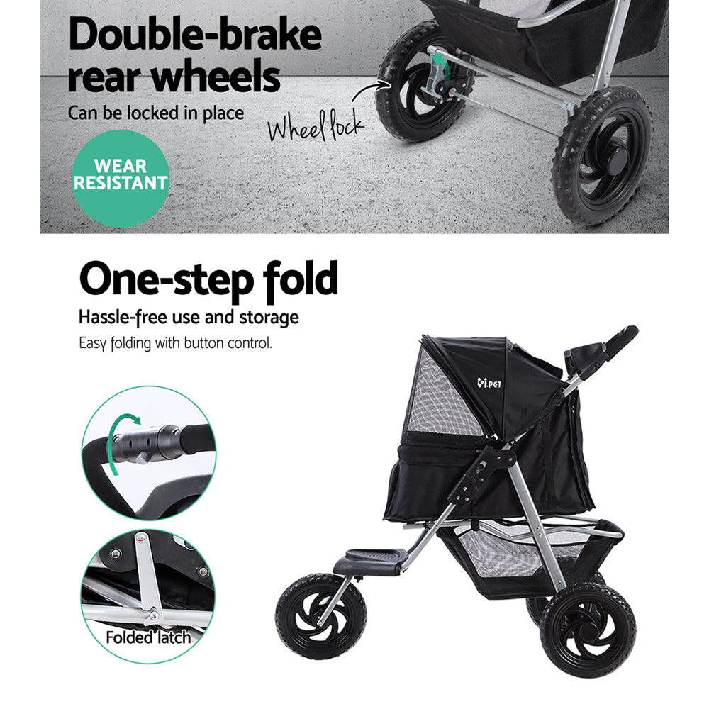 i.Pet Pet Stroller Dog Carrier Foldable Pram Large Black - Pet And Farm