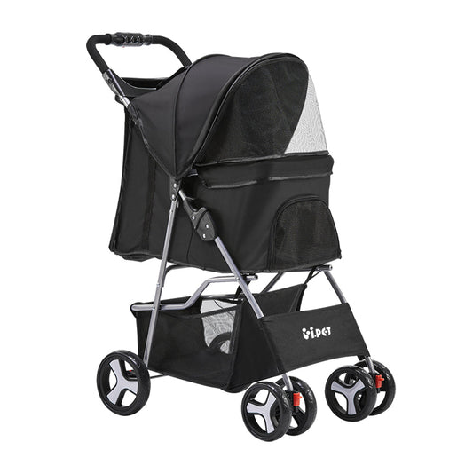 i.Pet 4 Wheel Pet Stroller - Black - Pet And Farm