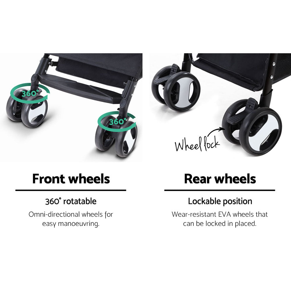 i.Pet Pet Stroller Dog Carrier Foldable Pram 3 IN 1 Middle Size Black - Pet And Farm
