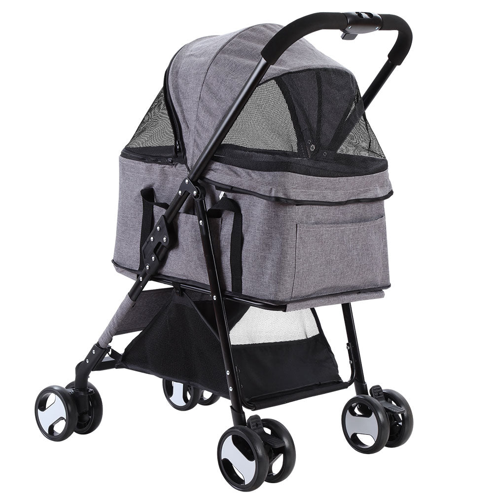 i.Pet Pet Stroller Dog Carrier Foldable Pram 3 IN 1 Middle Size Grey - Pet And Farm