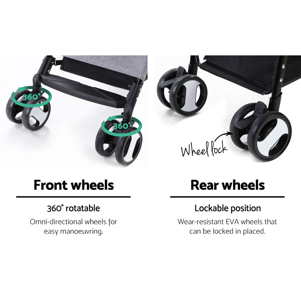 i.Pet Pet Stroller Dog Carrier Foldable Pram 3 IN 1 Middle Size Grey - Pet And Farm