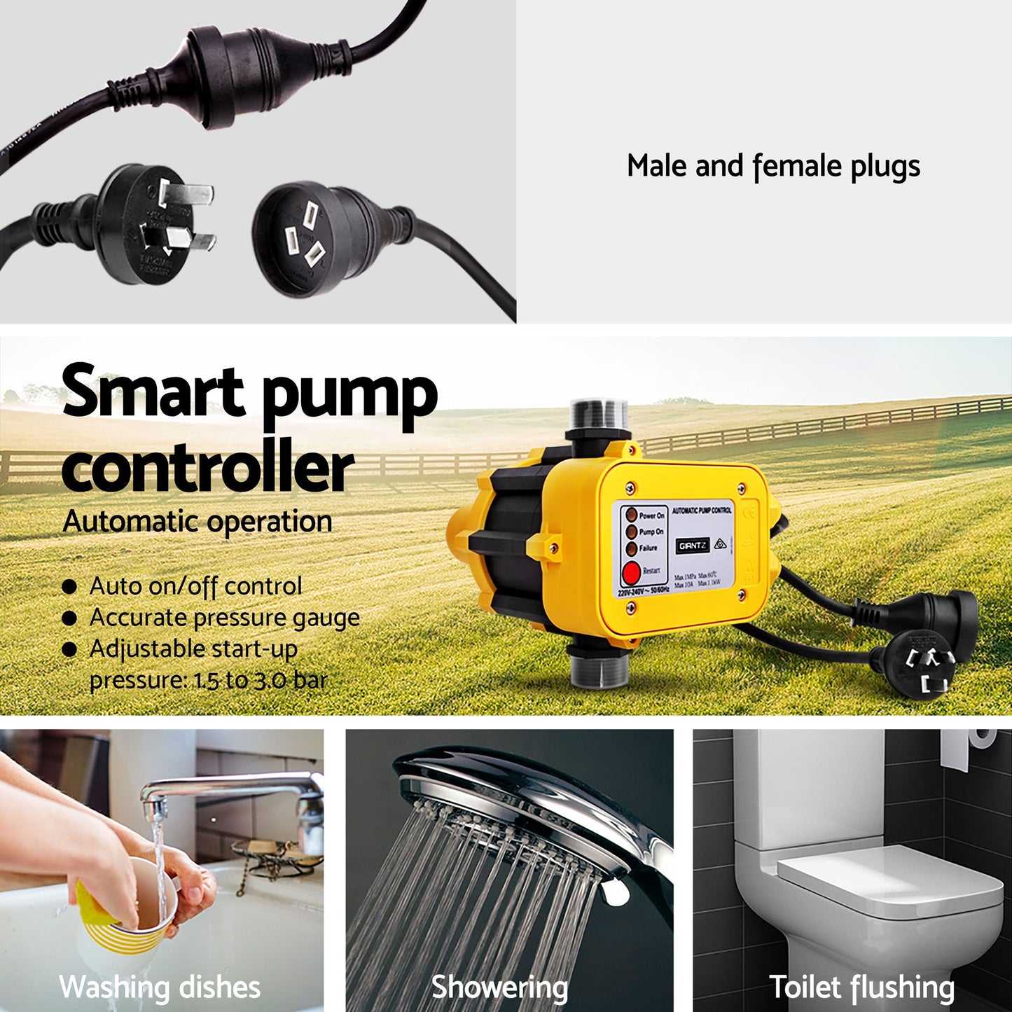 Giantz Peripheral Water Pump Garden Boiler Car Wash Auto Irrigation QB80 Yellow - Pet And Farm