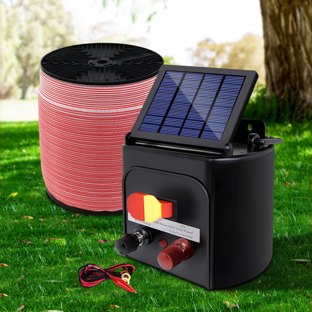 Giantz Electric Fence Energiser 3km Solar Powered Energizer Set + 1200m Tape - Pet And Farm
