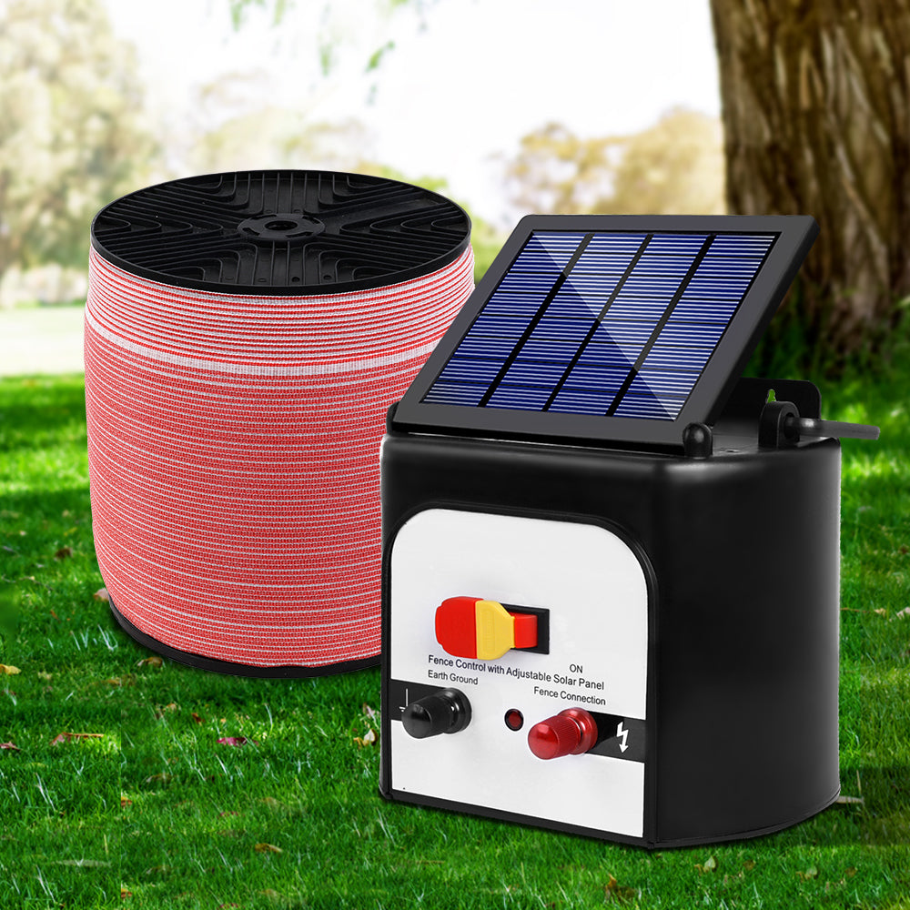 Giantz Electric Fence Energiser 8km Solar Powered Energizer Charger + 1200m Tape - Pet And Farm