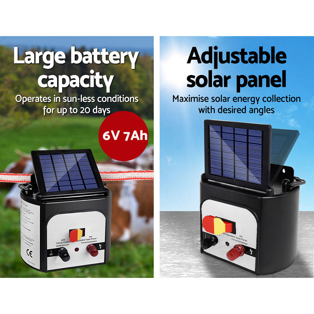 Giantz 8km Solar Electric Fence Energiser Charger with 400M Tape and 25pcs Insulators - Pet And Farm