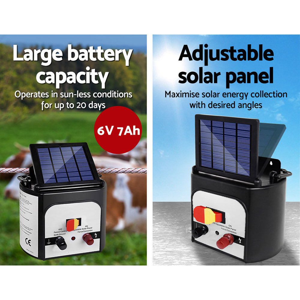 Giantz 8km Solar Electric Fence Energiser Charger with 500M Tape and 25pcs Insulators - Pet And Farm