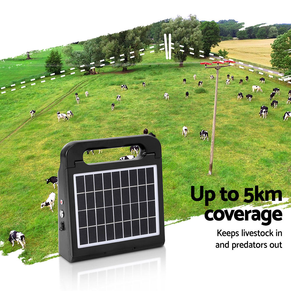 Giantz 5km Electric Fence Energiser Solar Energizer Charger Farm Animal 0.15J - Pet And Farm