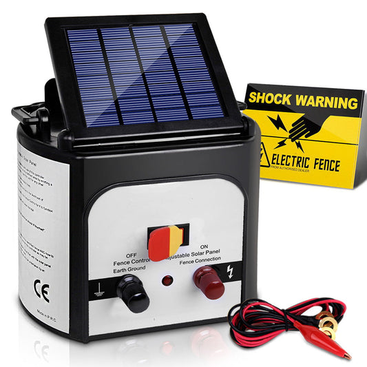 Giantz 8km Solar Power Electric Fence Charger Energiser 0.3J White - Pet And Farm