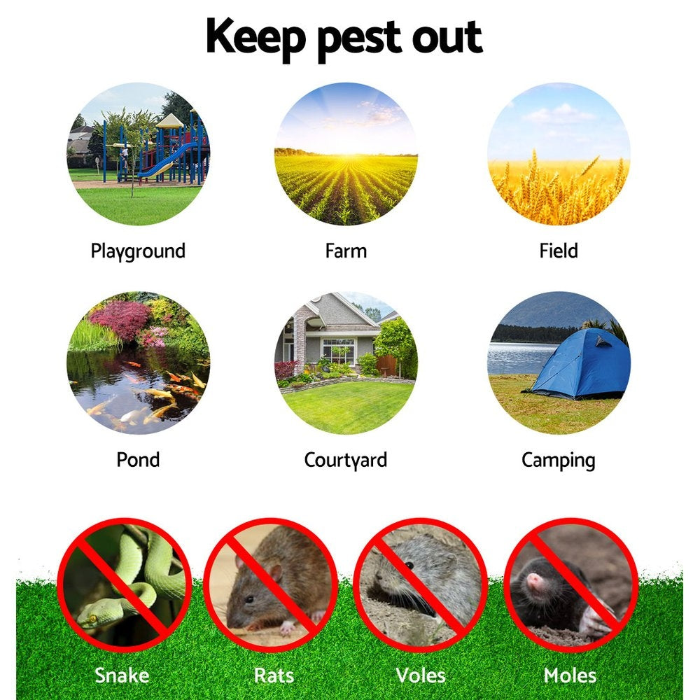 10X Solar LED Snake Repeller Multi Pulse Plus Ultrasonic Pest Rodent Repellent - Pet And Farm