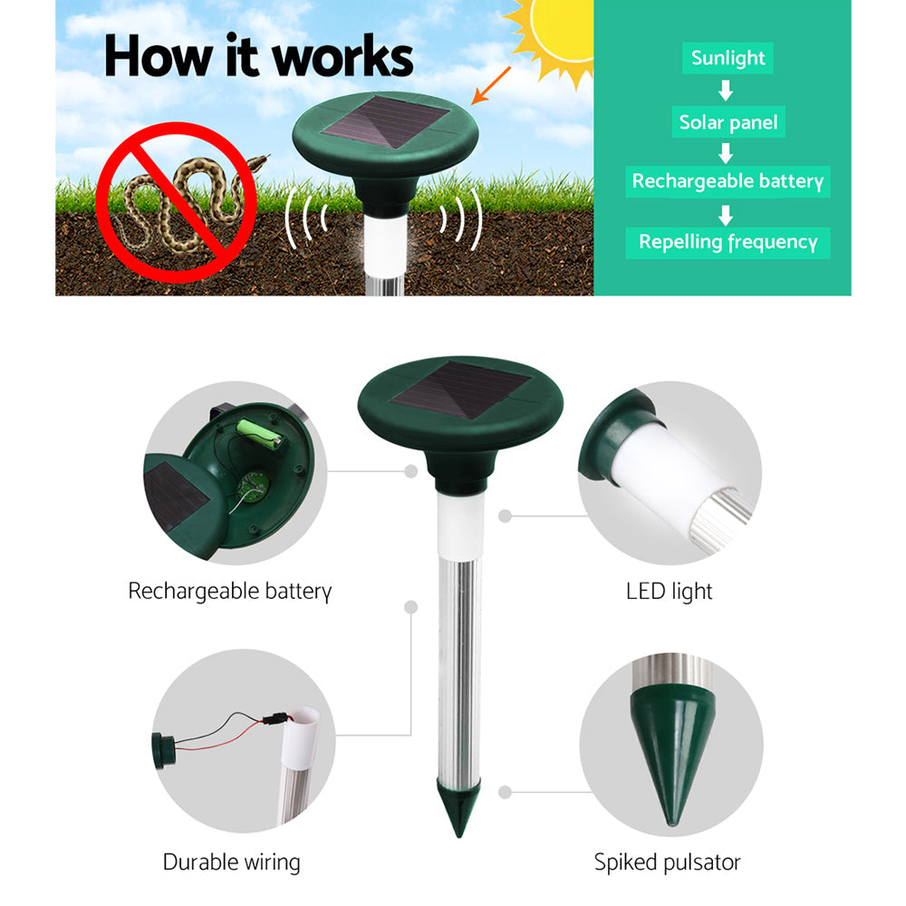 Gardeon Snake Repeller Set of 12 Solar LED Pulse Plus Ultrasonic Pest Rodent Repellent - Pet And Farm