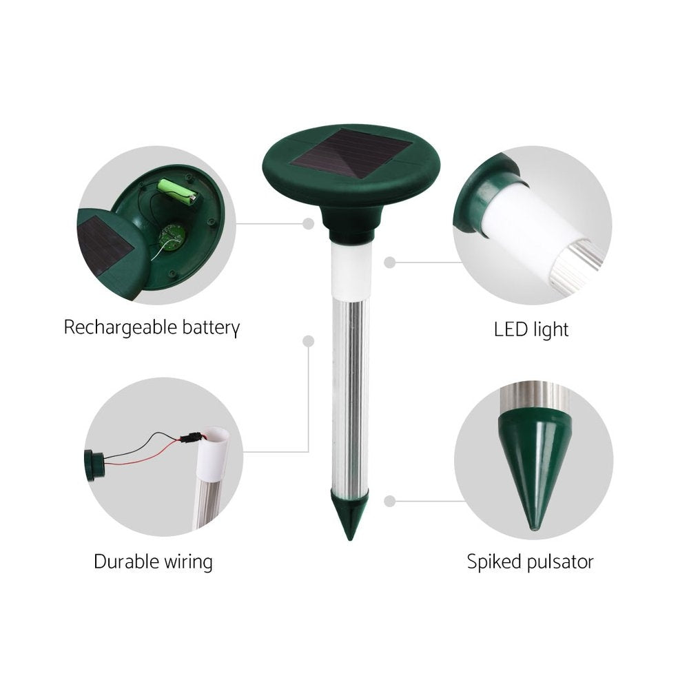 Gardeon 6X LED Solar Snake Repeller Pulse Plus Ultrasonic Pest Rodent Repellent - Pet And Farm