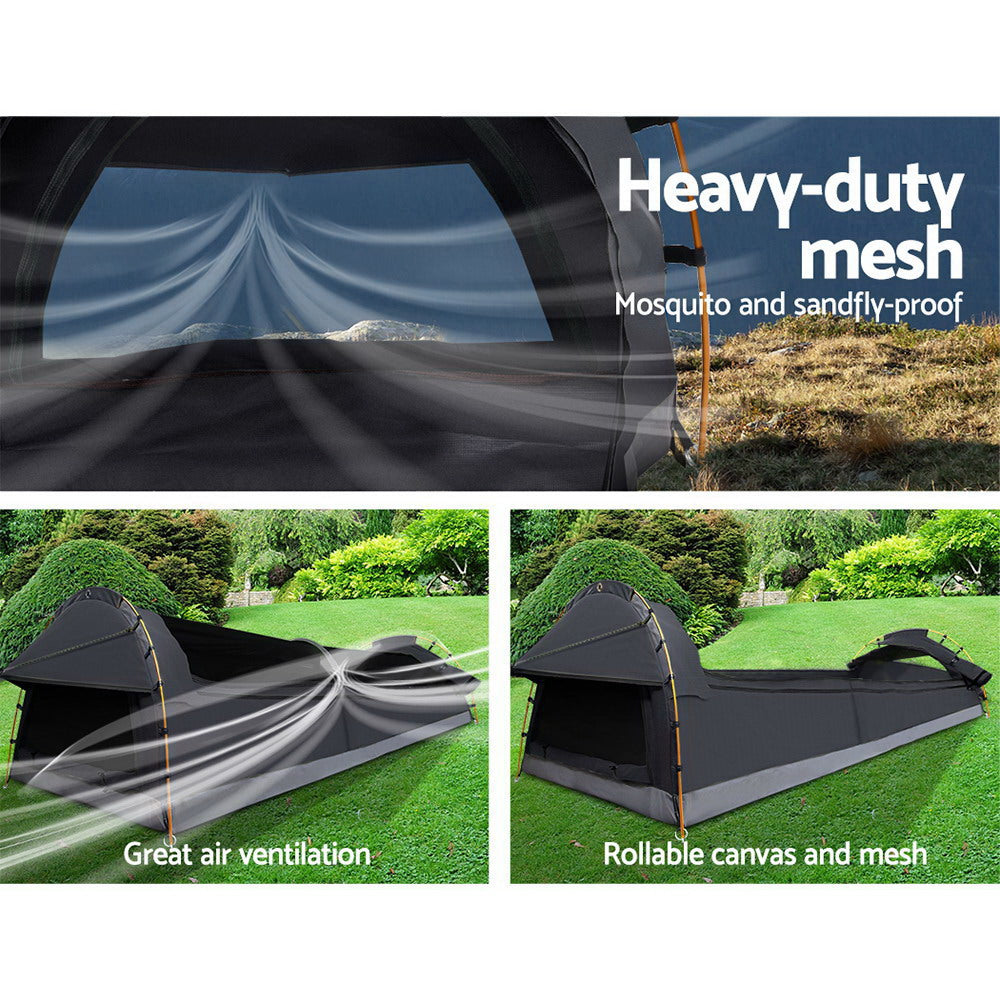 Weisshorn Camping Swags King Single Swag Canvas Tent Deluxe Dark Grey Large - Pet And Farm