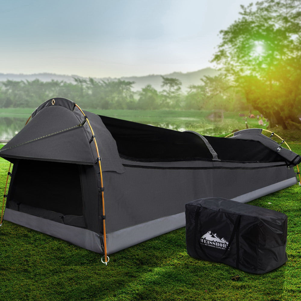 Weisshorn Camping Swags King Single Swag Canvas Tent Deluxe Dark Grey Large - Pet And Farm