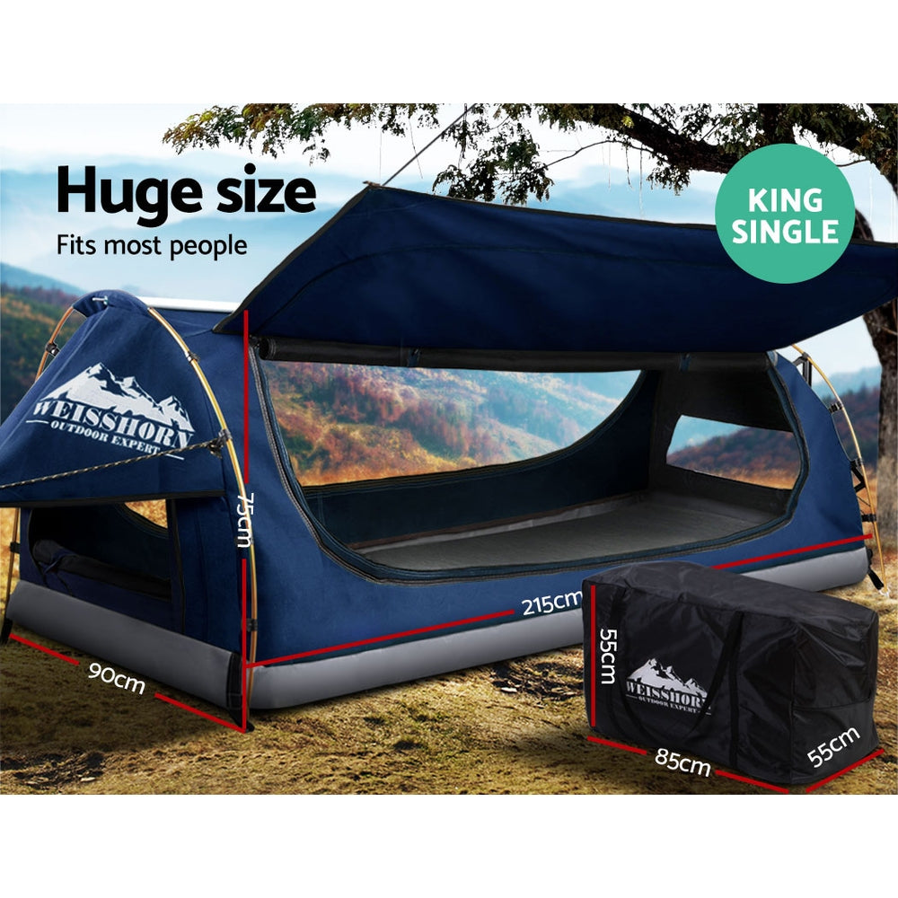 Weisshorn Swag King Single Camping Canvas Free Standing Swags Blue Dome Tent - Pet And Farm