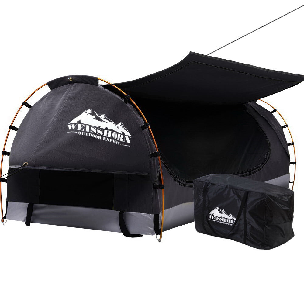 Weisshorn Swag King Single Camping Swags Canvas Free Standing Tent Dome Grey - Pet And Farm