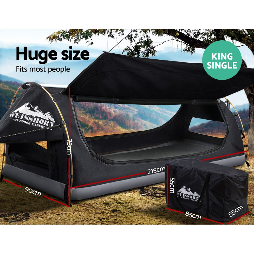Weisshorn Swag King Single Camping Swags Canvas Free Standing Tent Dome Grey - Pet And Farm