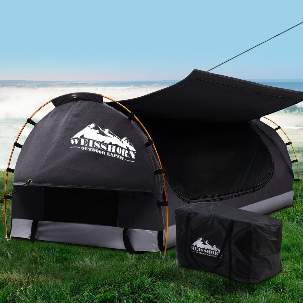 Weisshorn Swag King Single Camping Swags Canvas Free Standing Tent Dome Grey - Pet And Farm