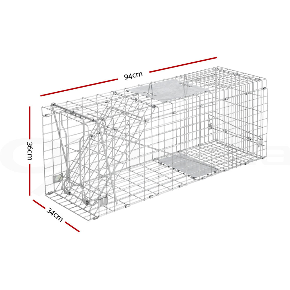 Humane Animal Trap Cage 94 x 34 x 36cm  - Silver - Pet And Farm