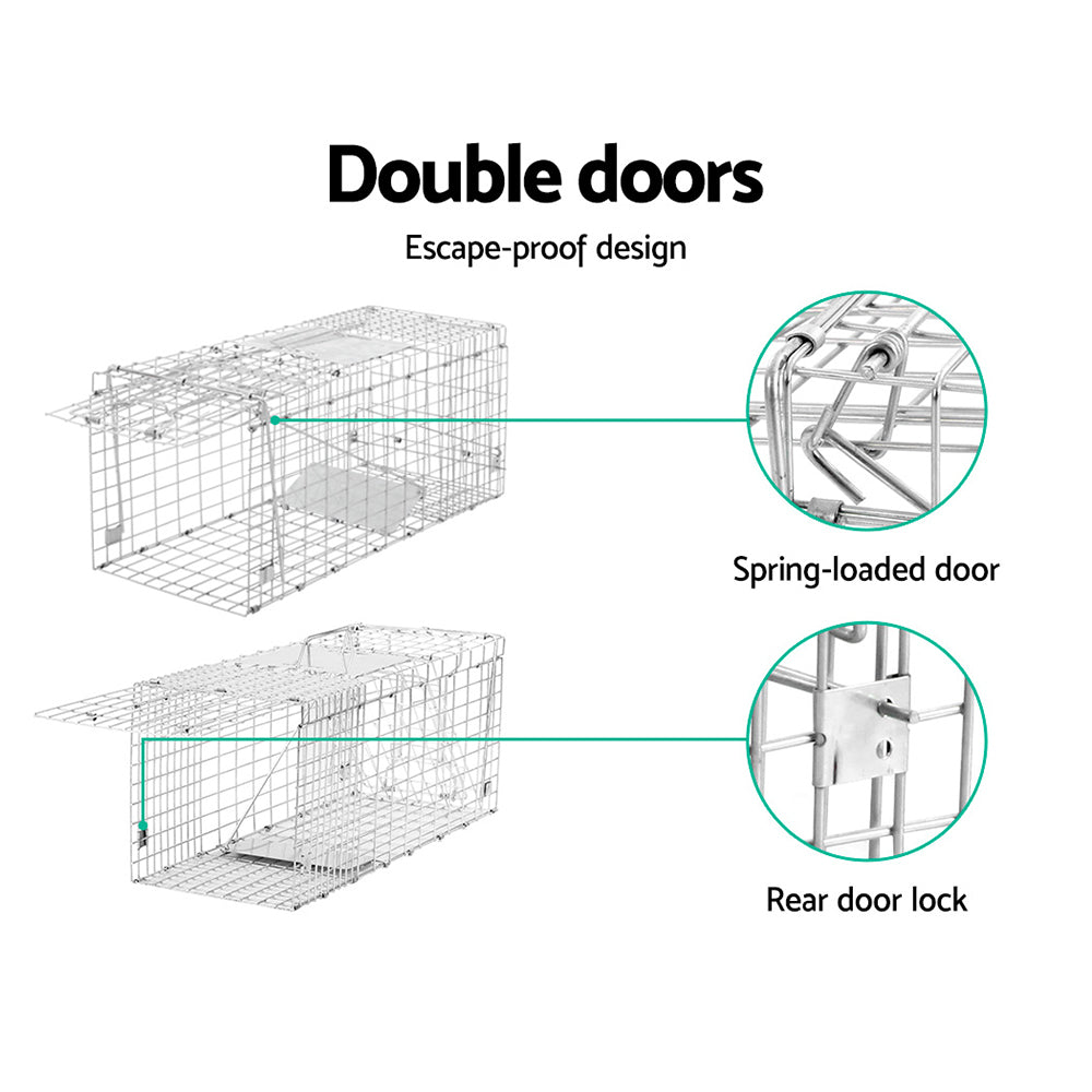 Humane Animal Trap Cage 94 x 34 x 36cm  - Silver - Pet And Farm