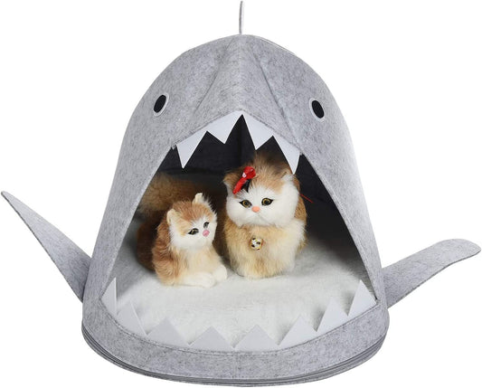Shark Shape Pet Cave Bed for Cats andSmall Dogs 45 x 45 x 38 cm (Light Grey) - Pet And Farm