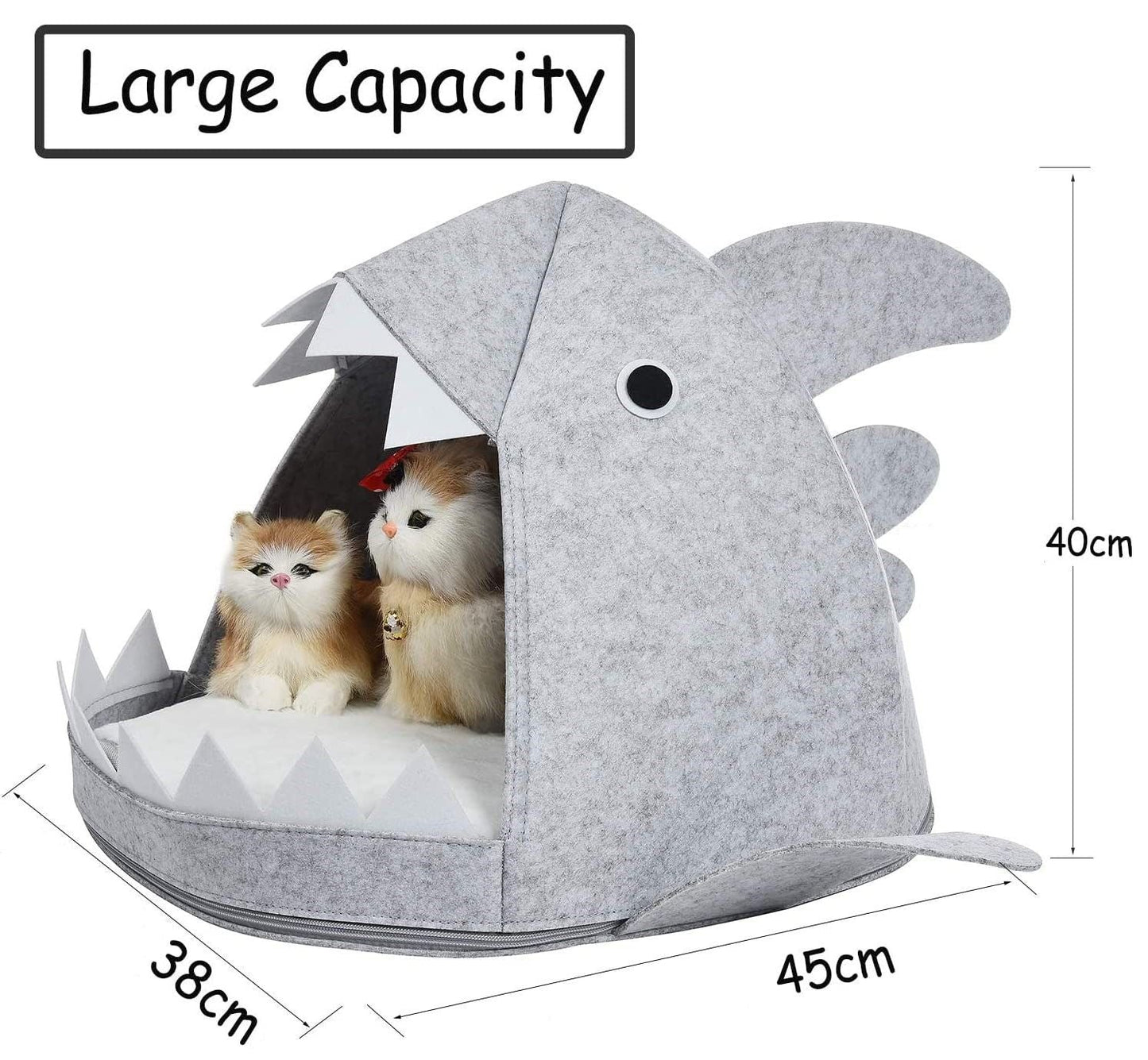 Shark Shape Pet Cave Bed for Cats andSmall Dogs 45 x 45 x 38 cm (Light Grey) - Pet And Farm