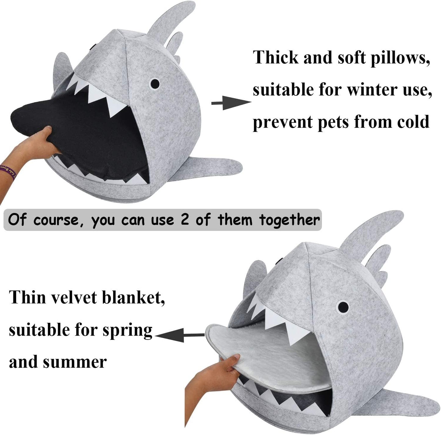 Shark Shape Pet Cave Bed for Cats andSmall Dogs 45 x 45 x 38 cm (Light Grey) - Pet And Farm
