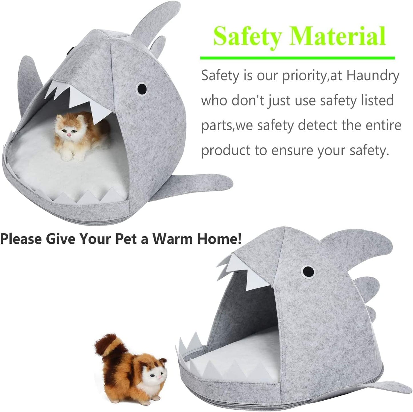 Shark Shape Pet Cave Bed for Cats andSmall Dogs 45 x 45 x 38 cm (Light Grey) - Pet And Farm