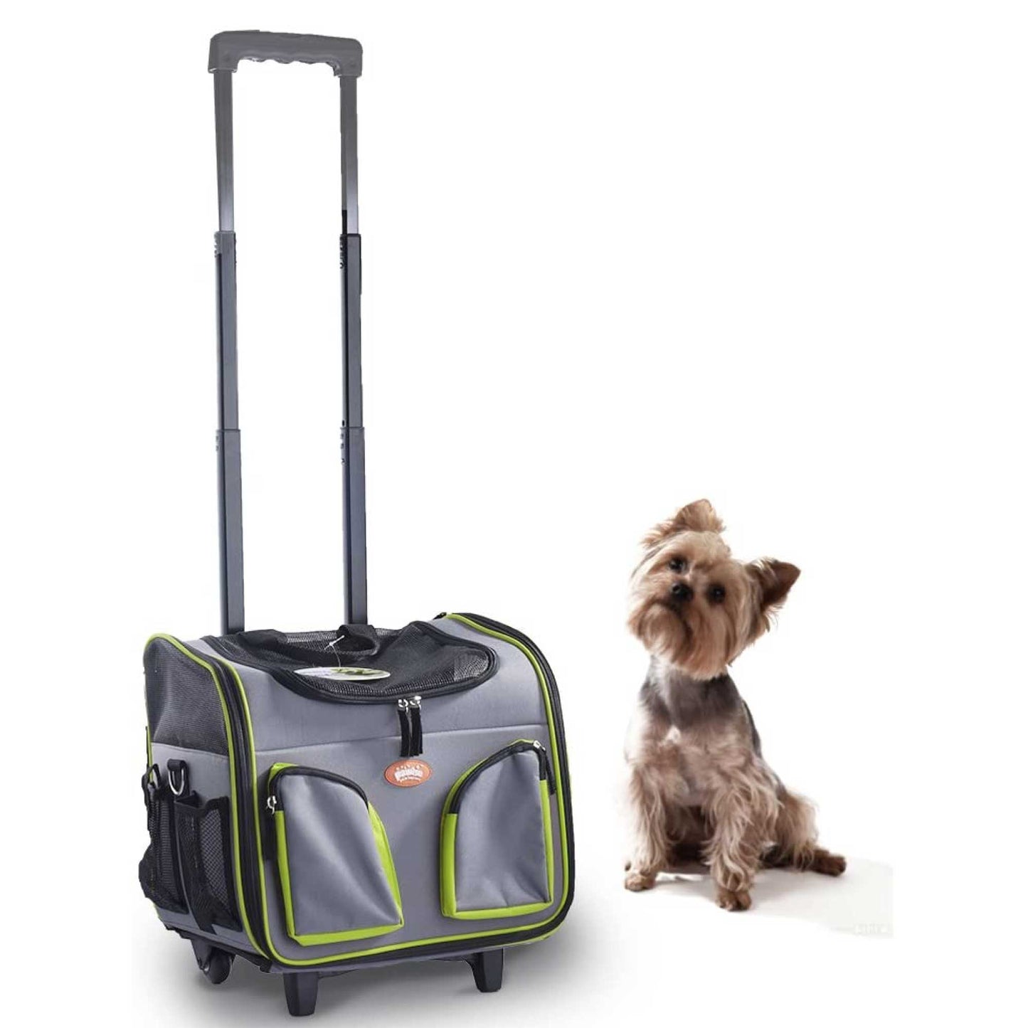 Pet Trolley Dog Cat Puppy Travel Wheeled Cart Portable Foldable Carrier Green - Pet And Farm