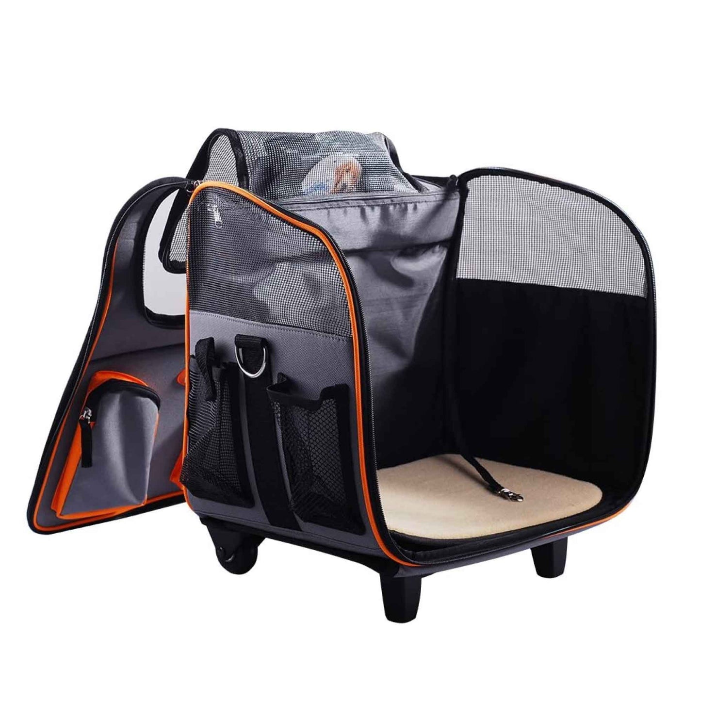 Pet Trolley Dog Cat Puppy Travel Wheeled Cart Portable Foldable Carrier Green - Pet And Farm