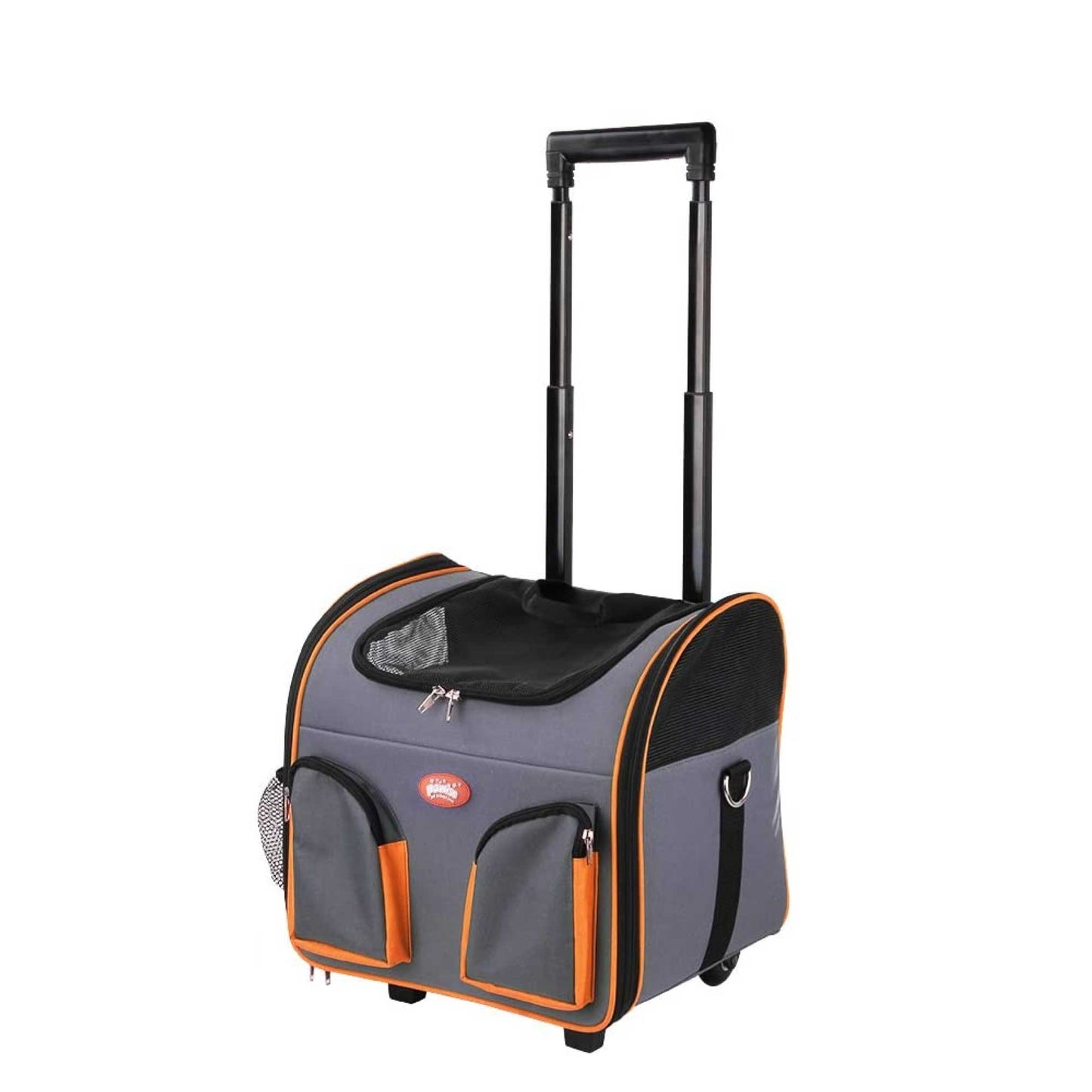 Pet Trolley Dog Cat Puppy Travel Wheeled Cart Portable Foldable Carrier Orange - Pet And Farm