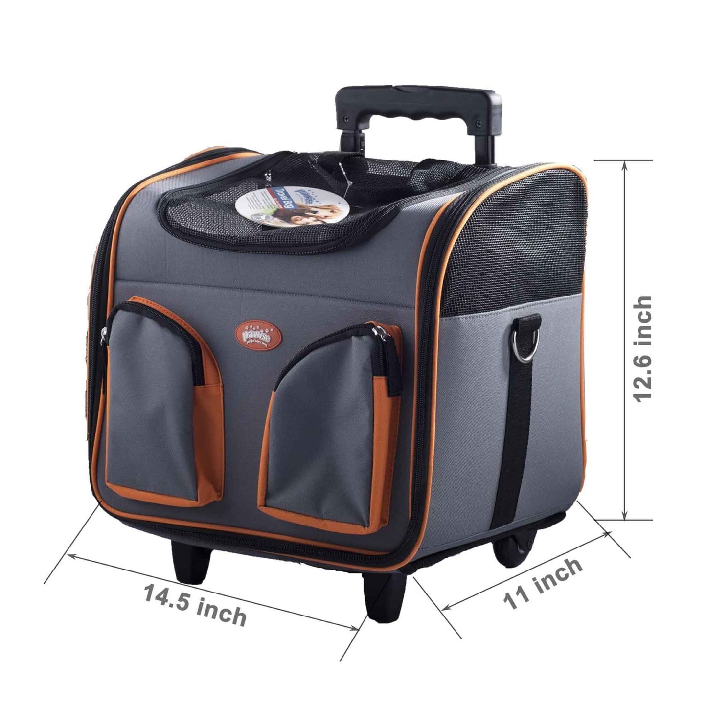 Pet Trolley Dog Cat Puppy Travel Wheeled Cart Portable Foldable Carrier Orange - Pet And Farm