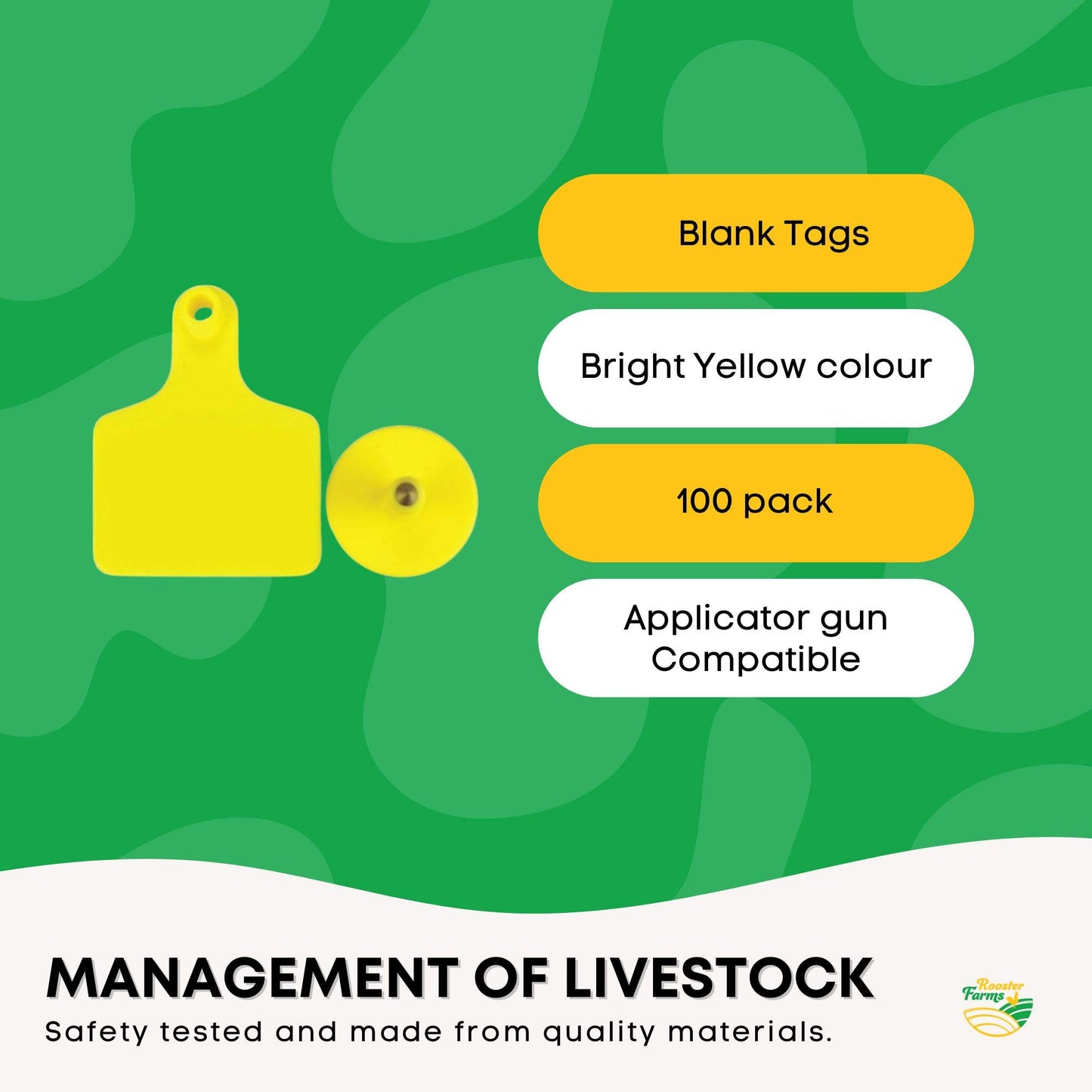 100x Cattle Ear Tags 5x4cm Set - Small Yellow Blank Sheep Pig Livestock Label - Pet And Farm