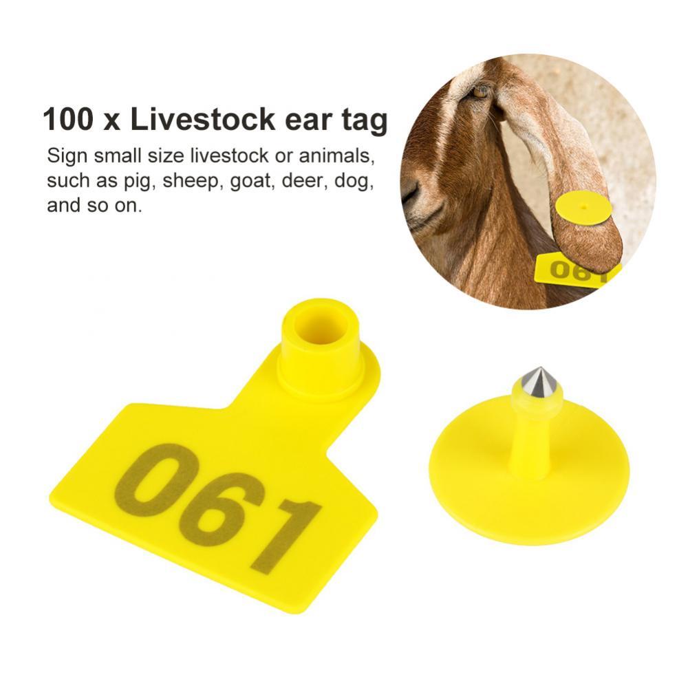 1-100 Cattle Number Ear Tags 5x4cm Set - Small Yellow Pig Goat Livestock Label - Pet And Farm