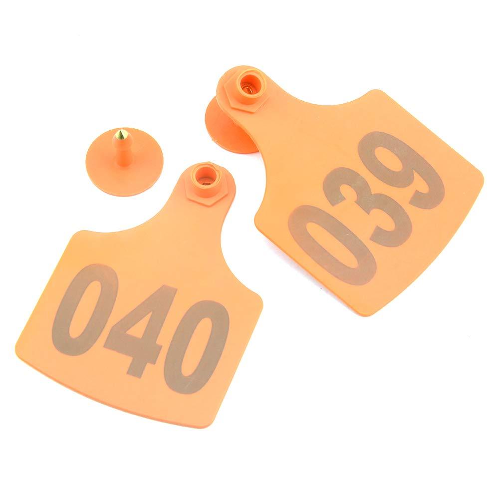 1-100 Cattle Number Ear Tag 6x7cm Set - Medium Orange Cow Sheep Livestock Label - Pet And Farm