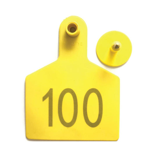 1-100 Cattle Number Ear Tags 7.5x10cm Set - XL Yellow Cow Sheep Livestock Labels - Pet And Farm