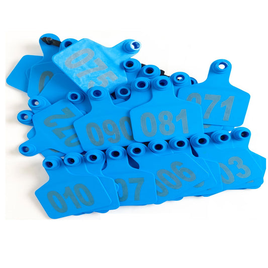 1-100 Cattle Number Ear Tags 6x7.5cm Set - Medium Blue Cow Sheep Livestock Label - Pet And Farm