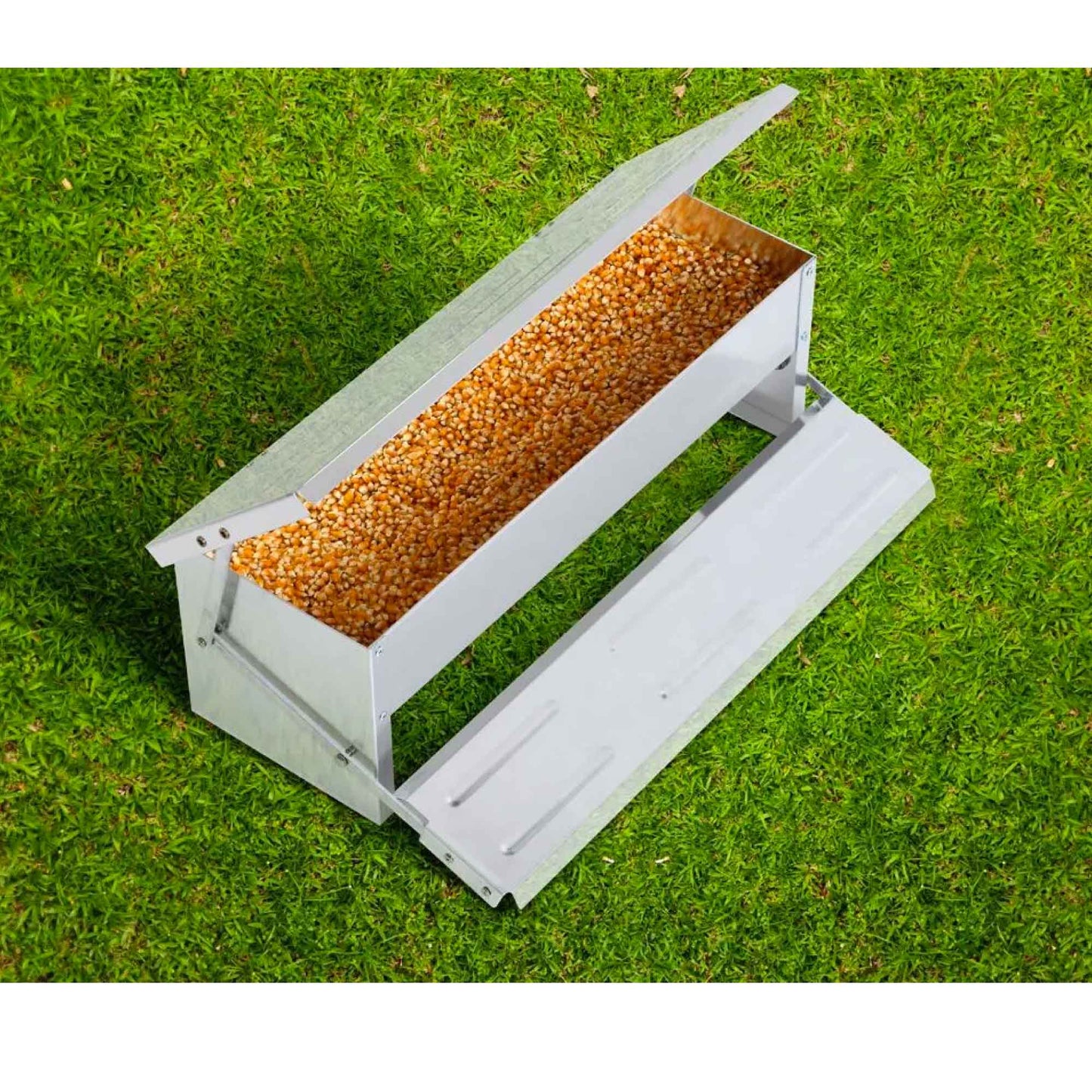 11L Automatic Chook Chicken Feeder Poultry Auto Treadle Aluminium Metal Feeders - Pet And Farm