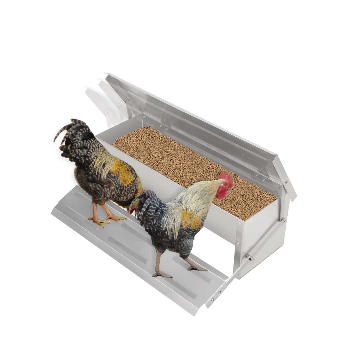 11L Automatic Chook Chicken Feeder Poultry Auto Treadle Aluminium Metal Feeders - Pet And Farm