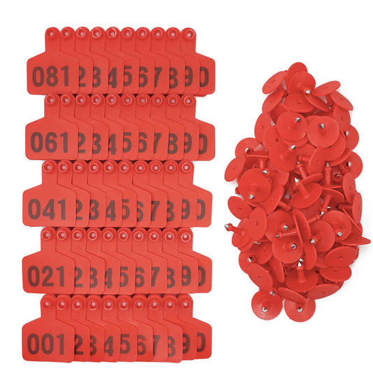 1-100 Cattle Number Ear Tag 6x7cm Set - Medium Red Sheep Livestock Label - Pet And Farm