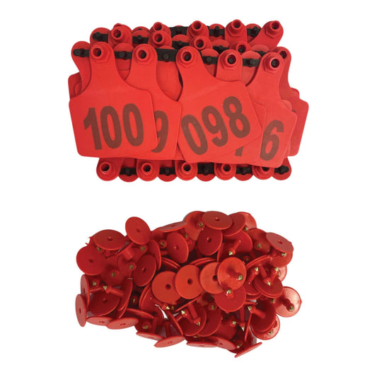 1-100 Cattle Number Ear Tags 7.5x10cm Set - XL Red Cow Sheep Livestock Labels - Pet And Farm